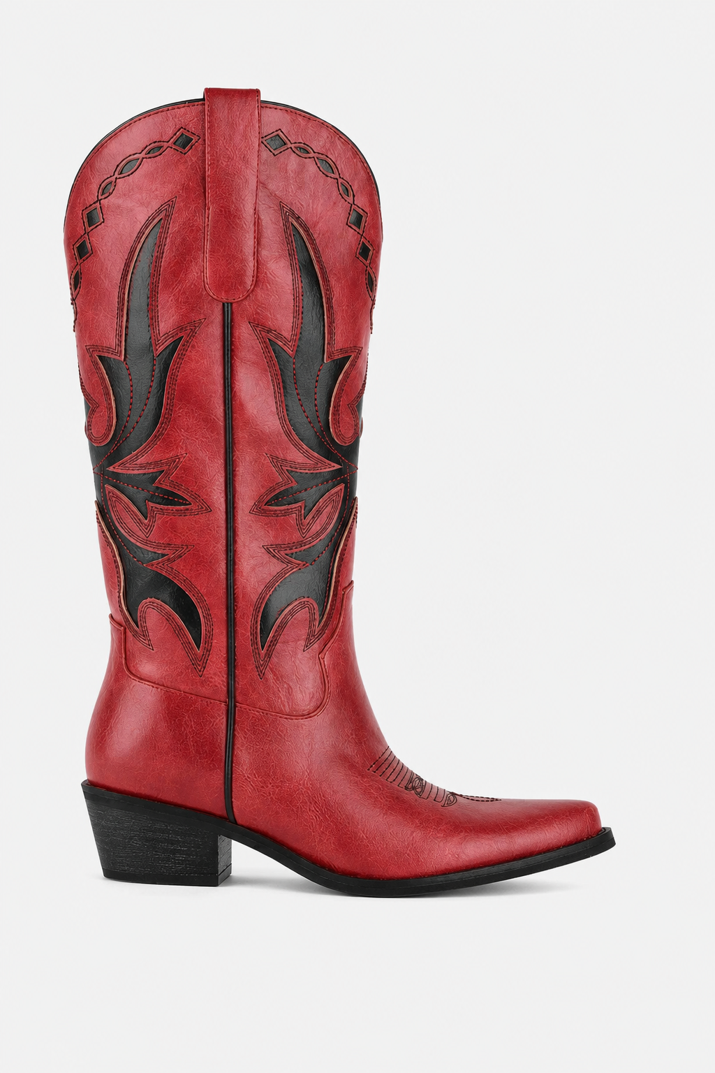 Bottes Santiags Rouges à Motifs Western Noirs