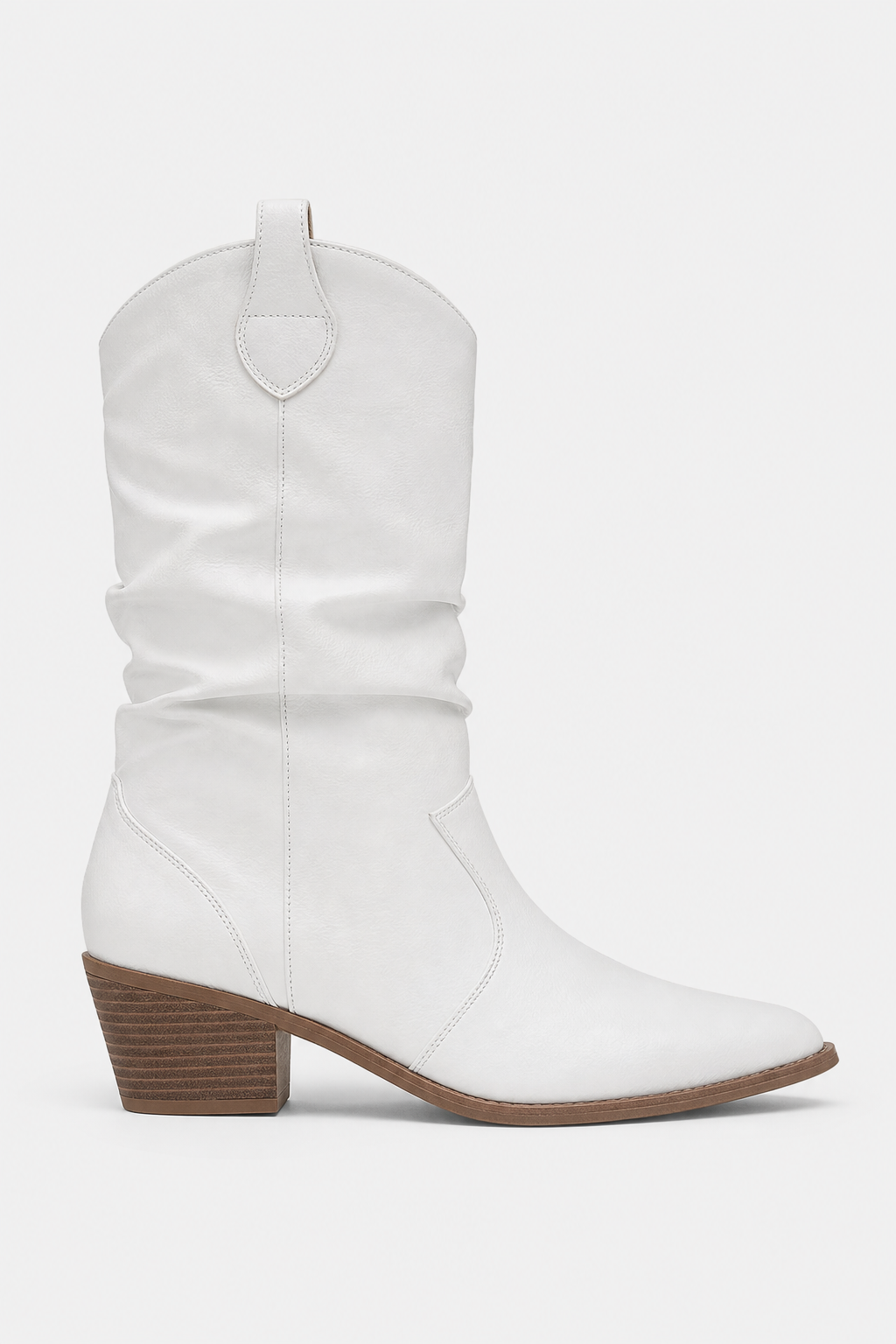 Bottes Santiags Blanches Mi-Mollet Froncées