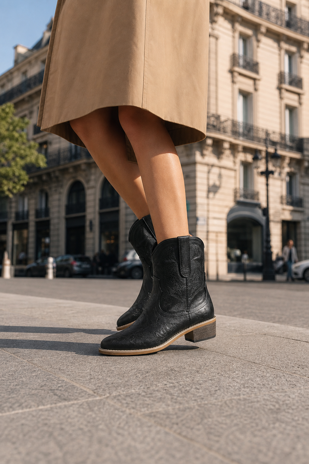 Bottines en Similicuir Noir à Motifs Western