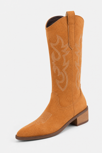 Santiags Mi-Hautes en Daim Fauve à Broderies Western