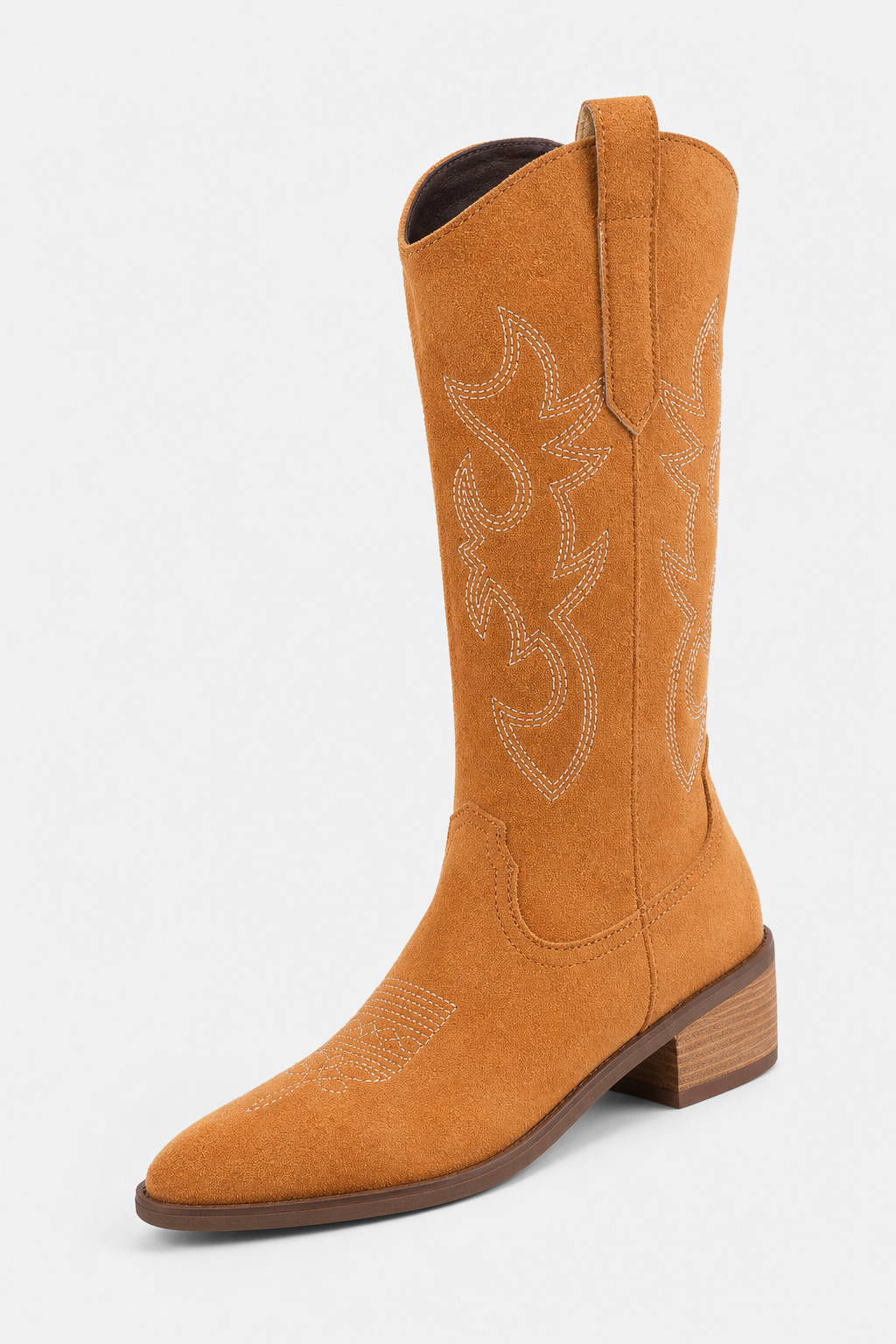Santiags Mi-Hautes en Daim Fauve à Broderies Western