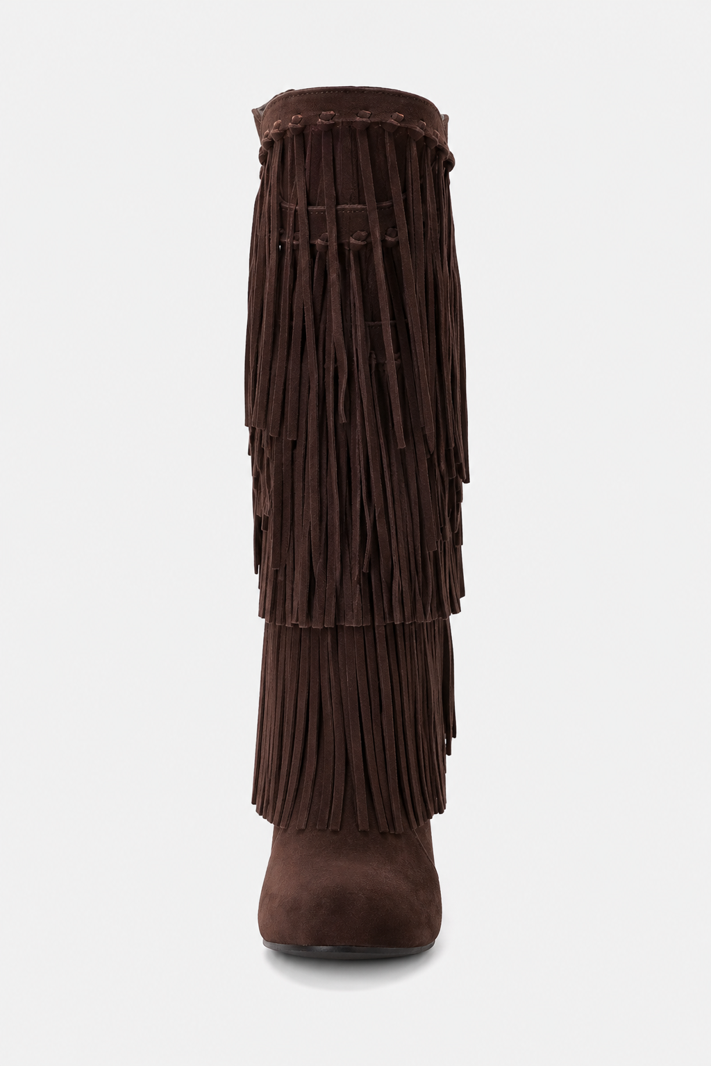 Bottes Hautes en Daim Marron à Franges et Talon