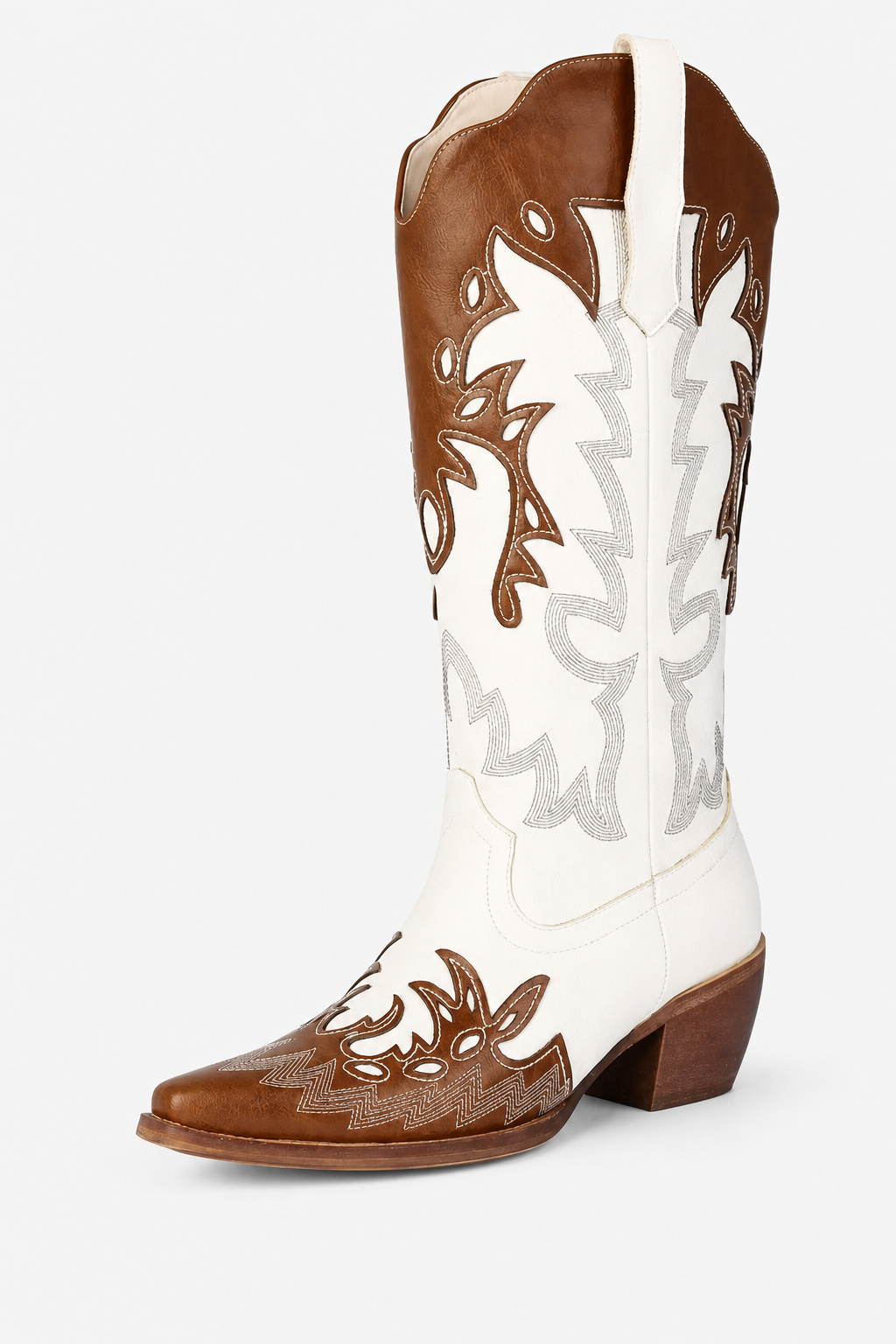 Bottes Santiags Blanches et Cognac à Broderies Western