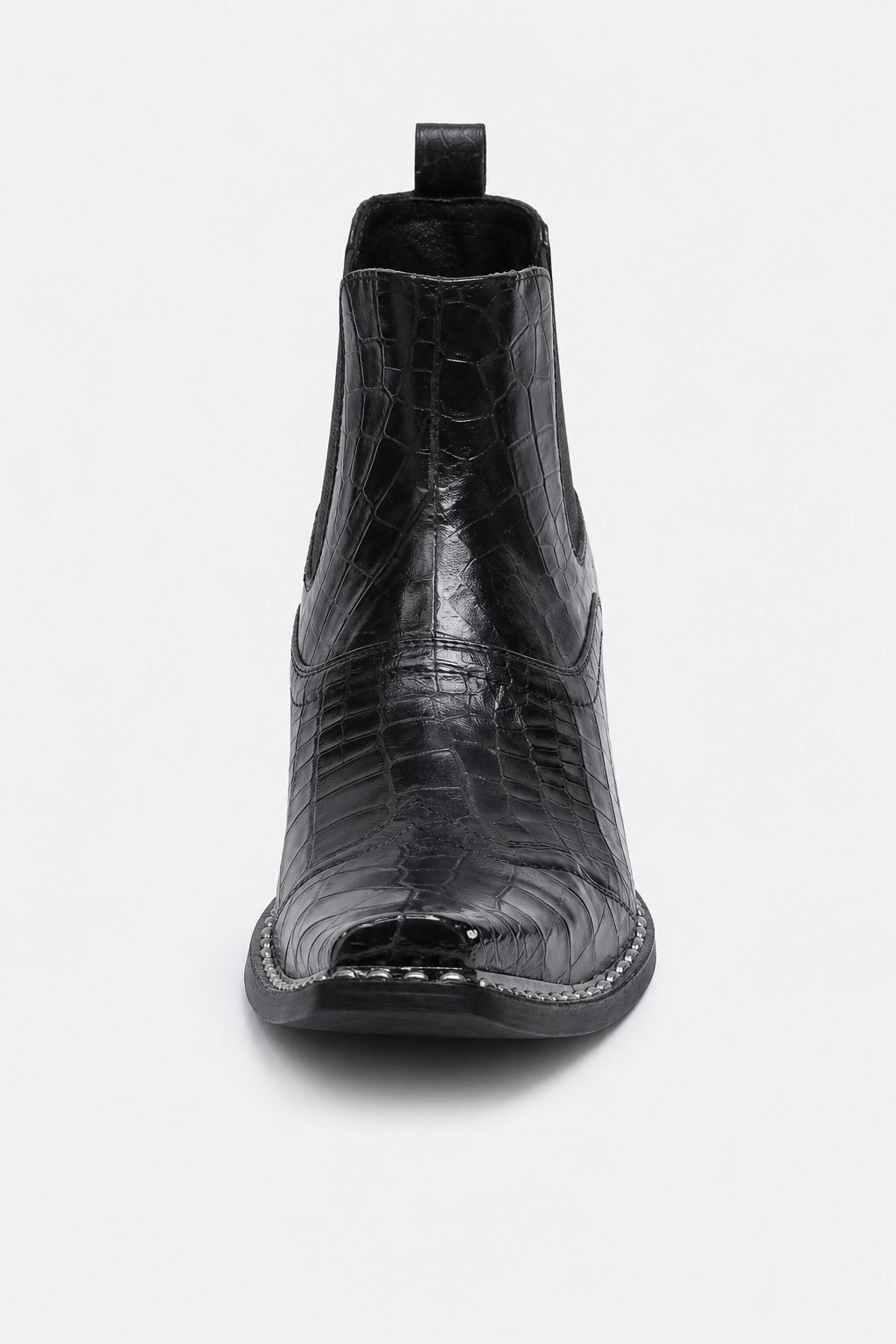 Bottines Homme Noires Façon Croco à Bout Pointu Métal