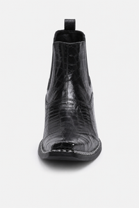 Bottines Homme Noires Façon Croco à Bout Pointu Métal