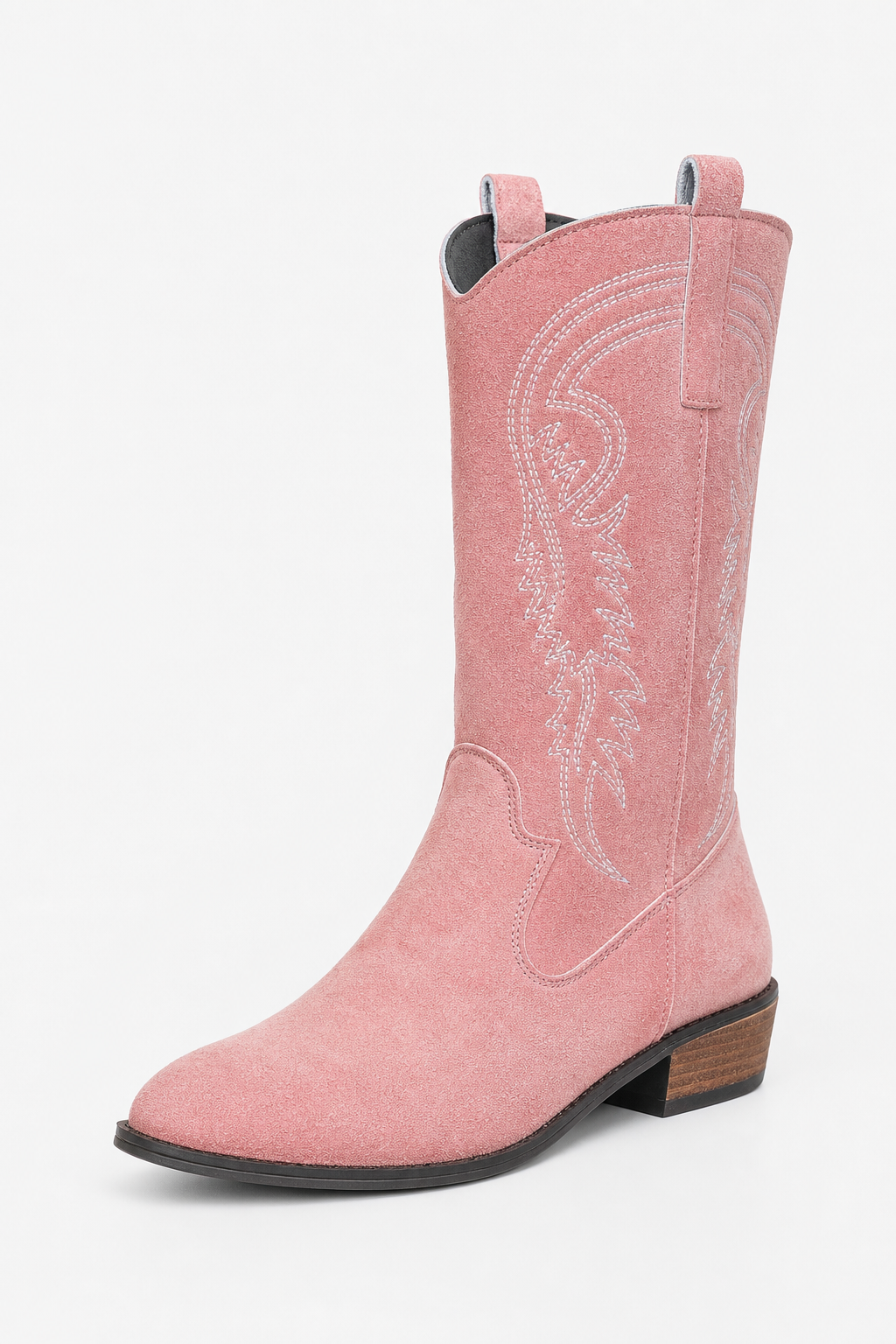 Bottes Santiags en Effet Daim Rose à Broderies