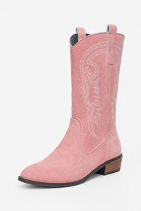 Bottes Santiags en Effet Daim Rose à Broderies