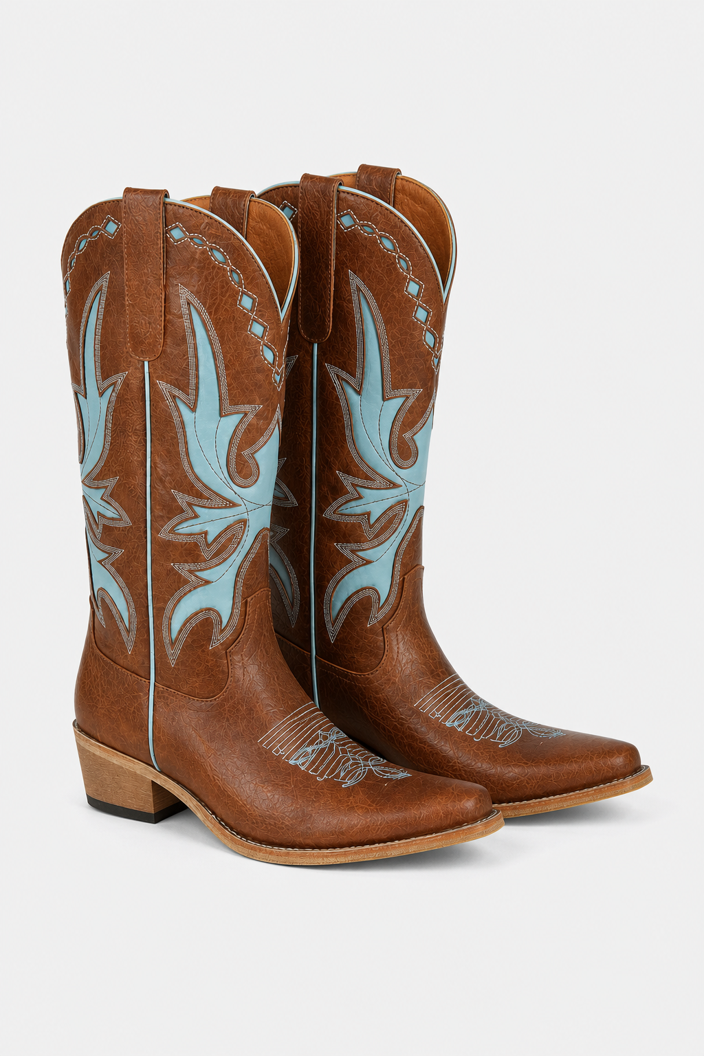 Bottes Santiags Marron à Motifs Ailés Bleu Ciel