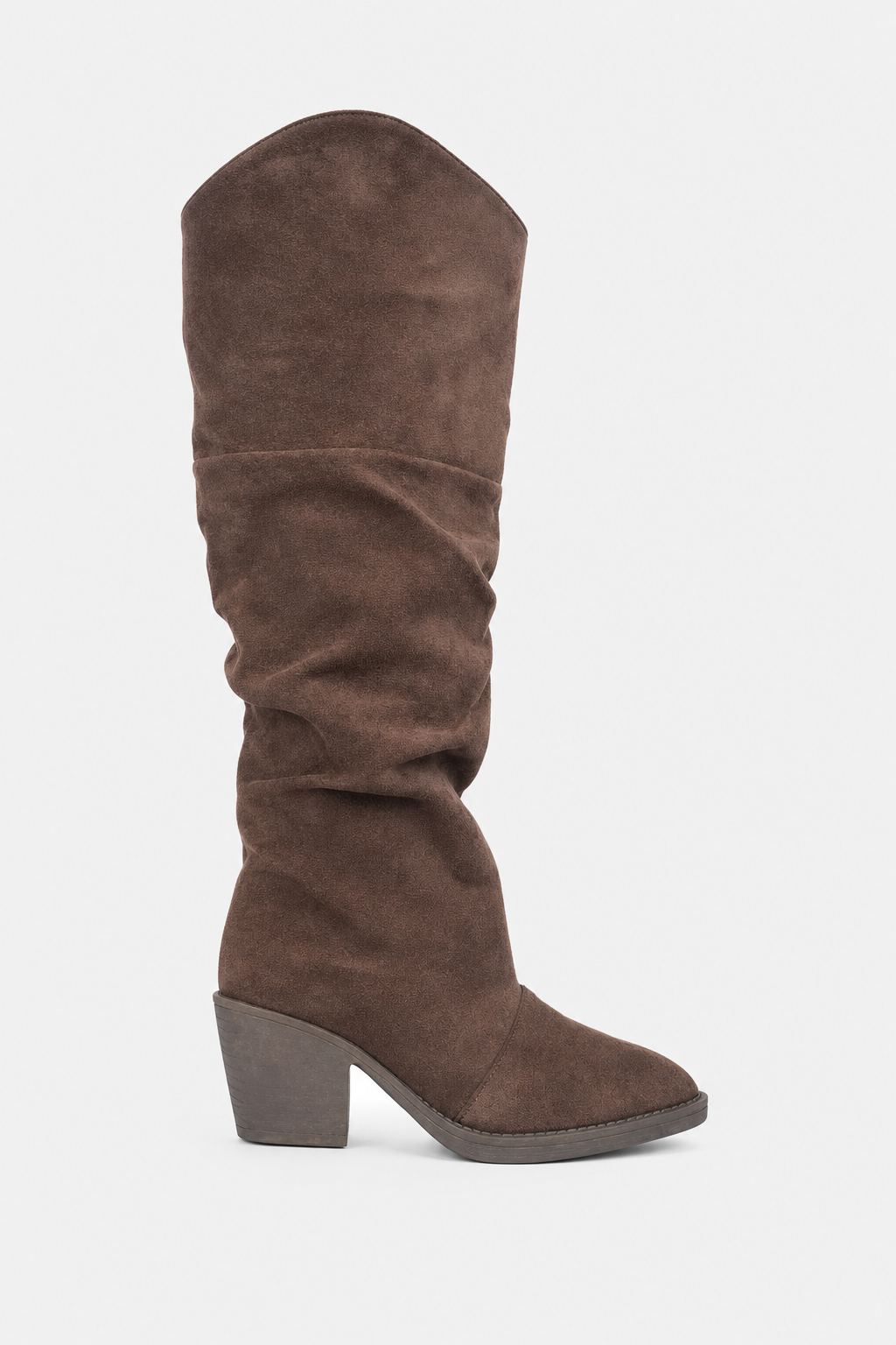 Bottes en Daim Marron Froissées à Talon Bloc