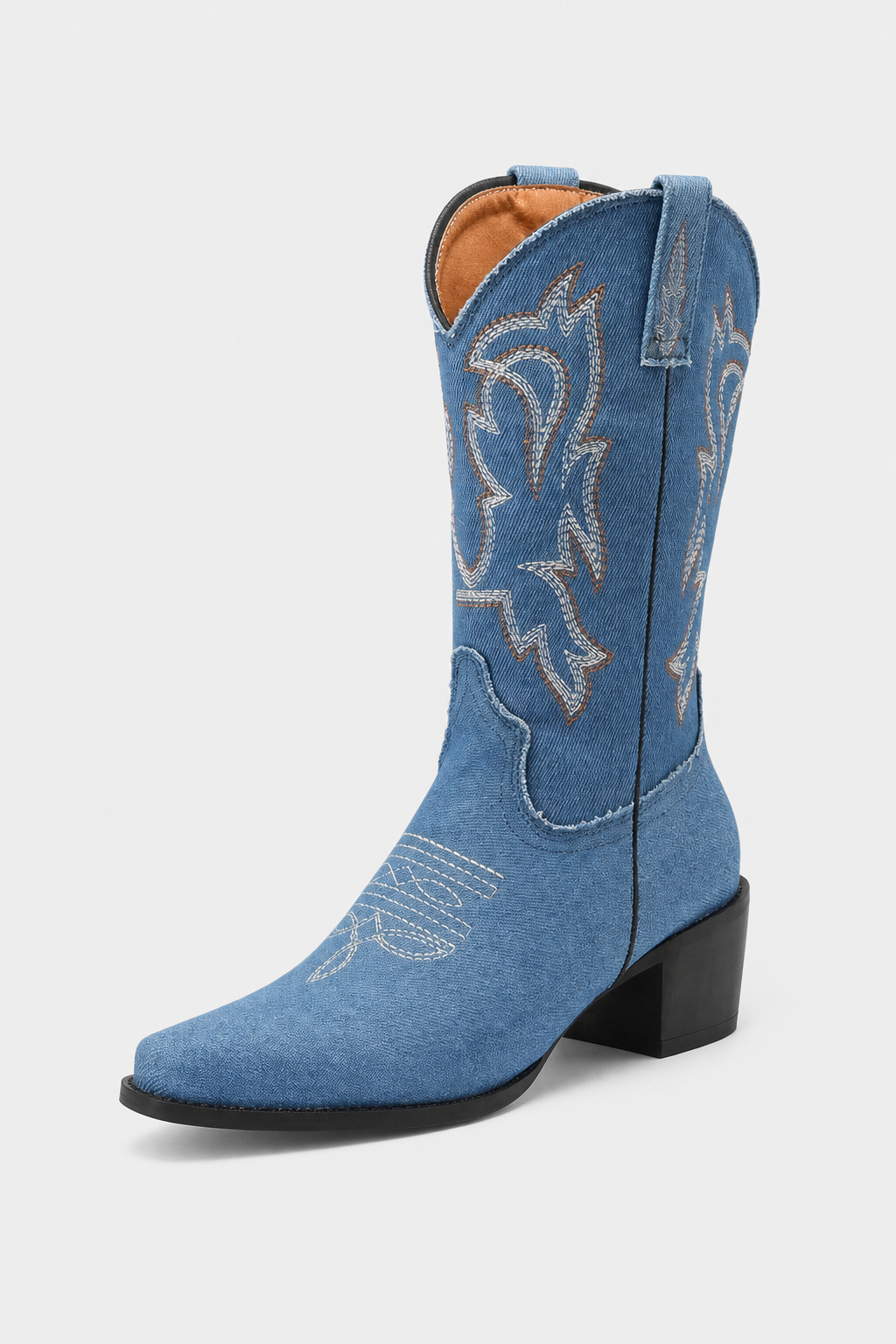 Bottes Santiags en Jean Bleu à Broderies Western