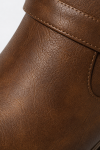 Bottines en Similicuir Marron Style Western à Boucle