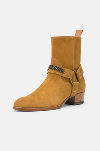 Bottine en Daim Camel à Harnais et Chaîne