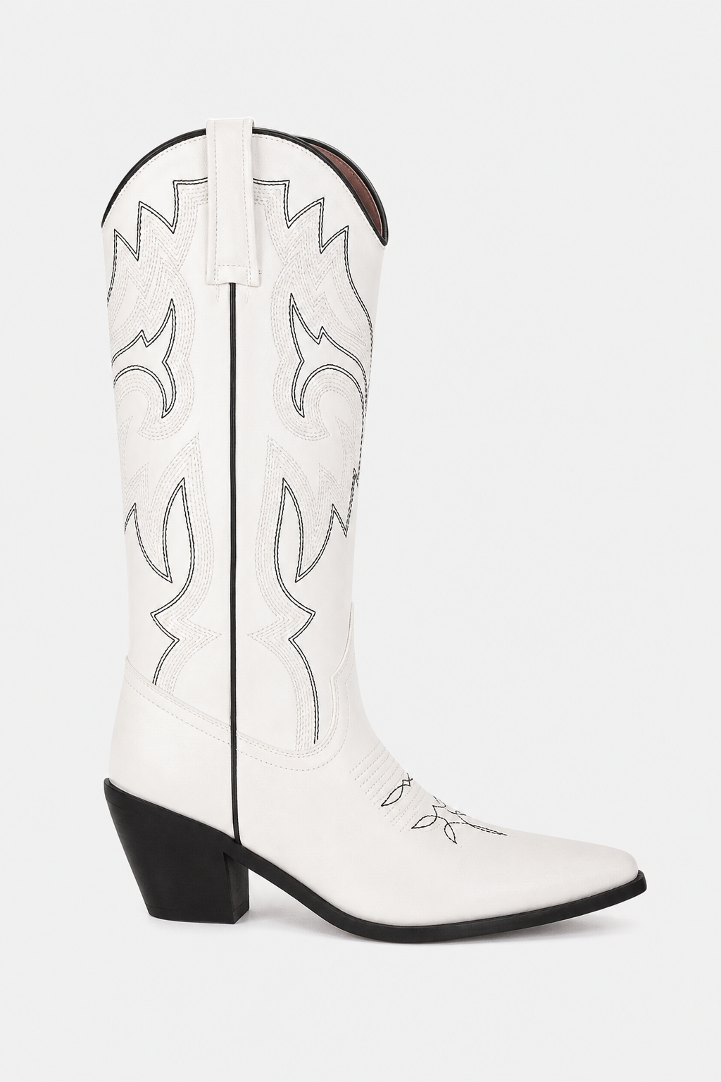 Bottes Santiags en Similicuir Blanc à Broderies Noires