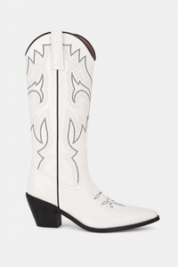 Bottes Santiags en Similicuir Blanc à Broderies Noires