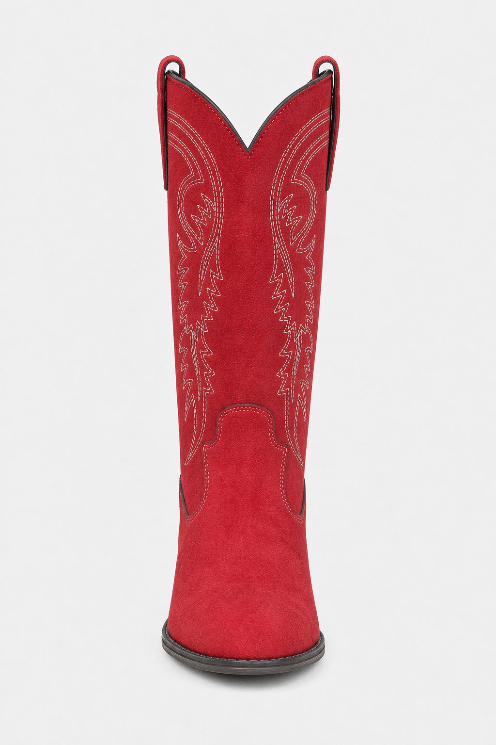 Bottes de Cowboy Mi-Hautes en Daim Rouge à Broderies Western