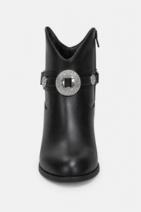 Bottines Noires Style Western à Boucles Argentées