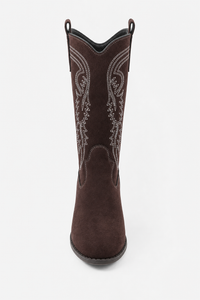 Bottes Santiags en Daim Marron Foncé Brodées Western