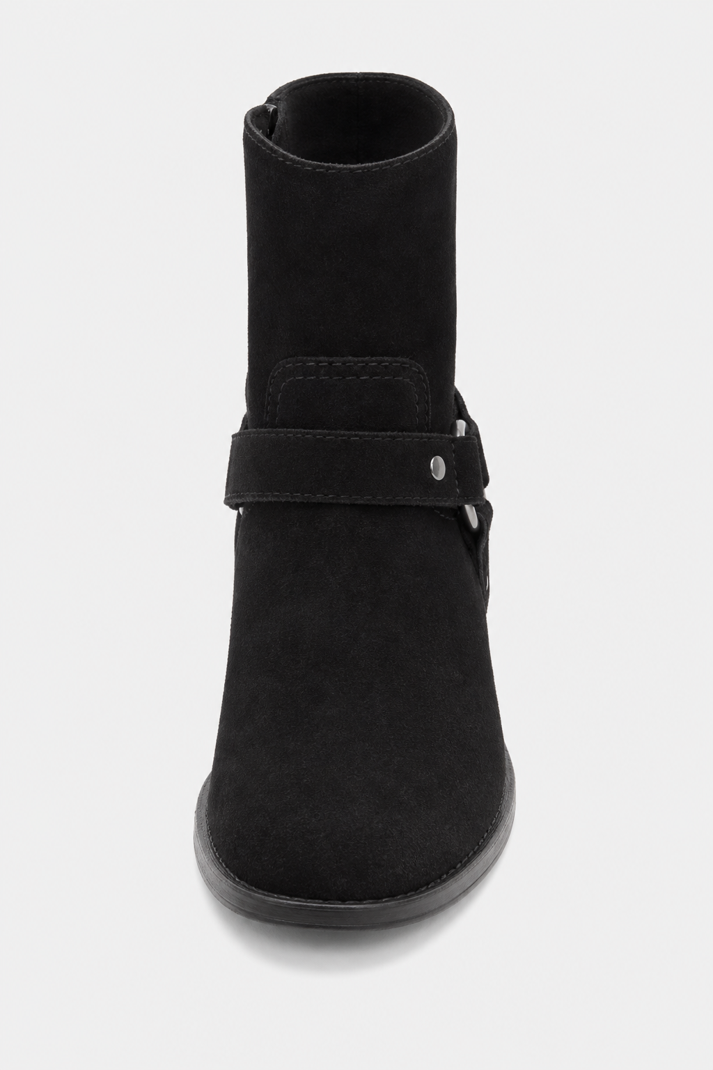 Bottines en Daim Noir à Bride Harnais et Anneau