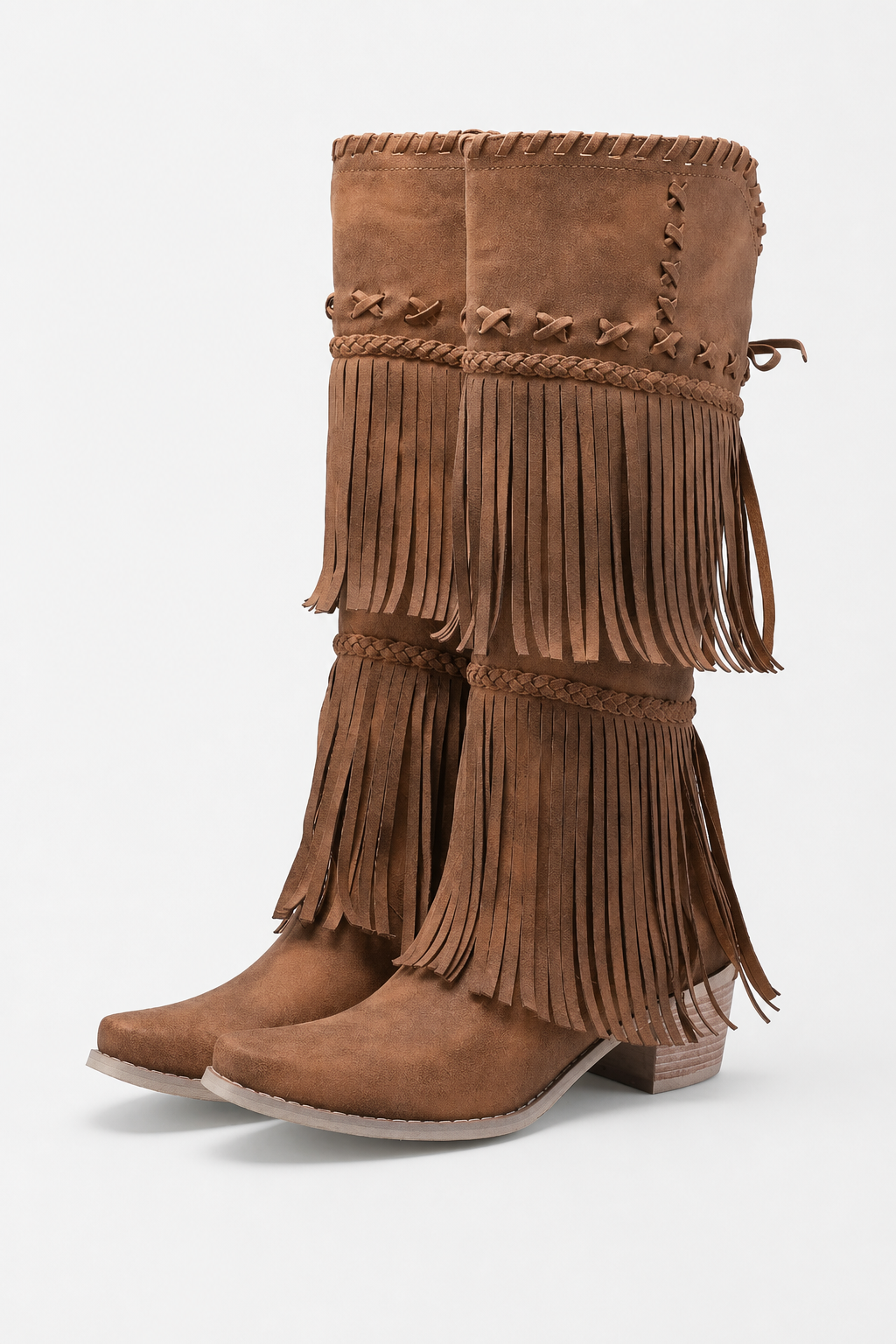Bottes Marron en Daim à Franges Bohèmes