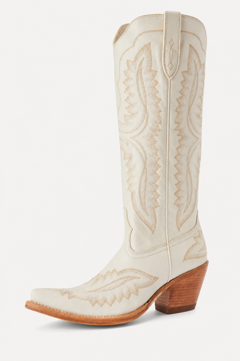 Bottes Santiags Crème en Similicuir à Broderies Western
