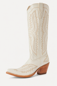 Bottes Santiags Crème en Similicuir à Broderies Western