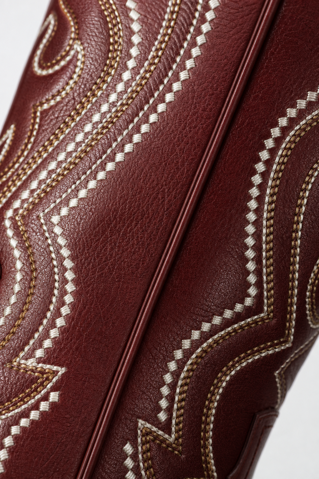 Bottes Santiags Hautes Rouge Bordeaux à Broderies Dorées
