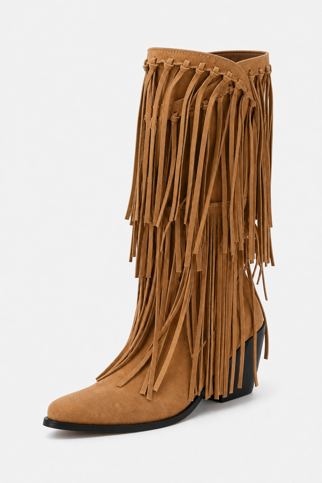 Bottines Country en Daim Camel à Franges Mi-Mollet