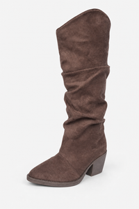 Bottes en Daim Marron Froissées à Talon Bloc