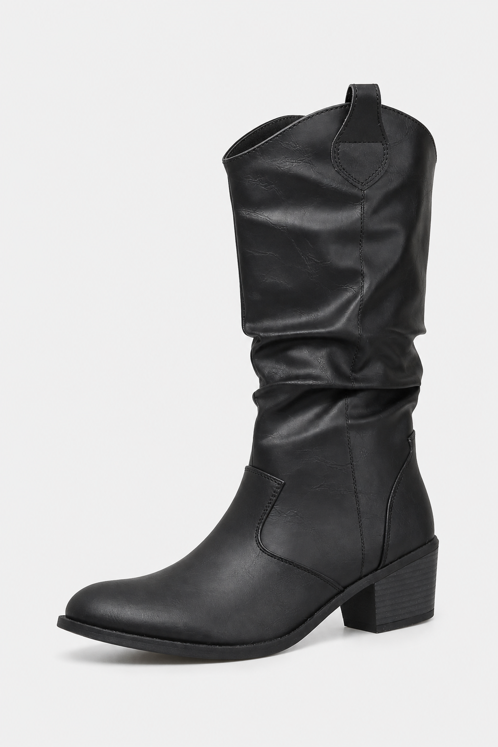 Bottes Western en Similicuir Noir Froncées