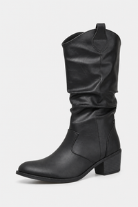 Bottes Western en Similicuir Noir Froncées
