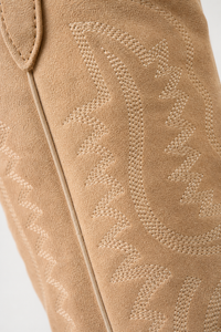 Bottes Santiags Hautes en Daim Beige Brodé