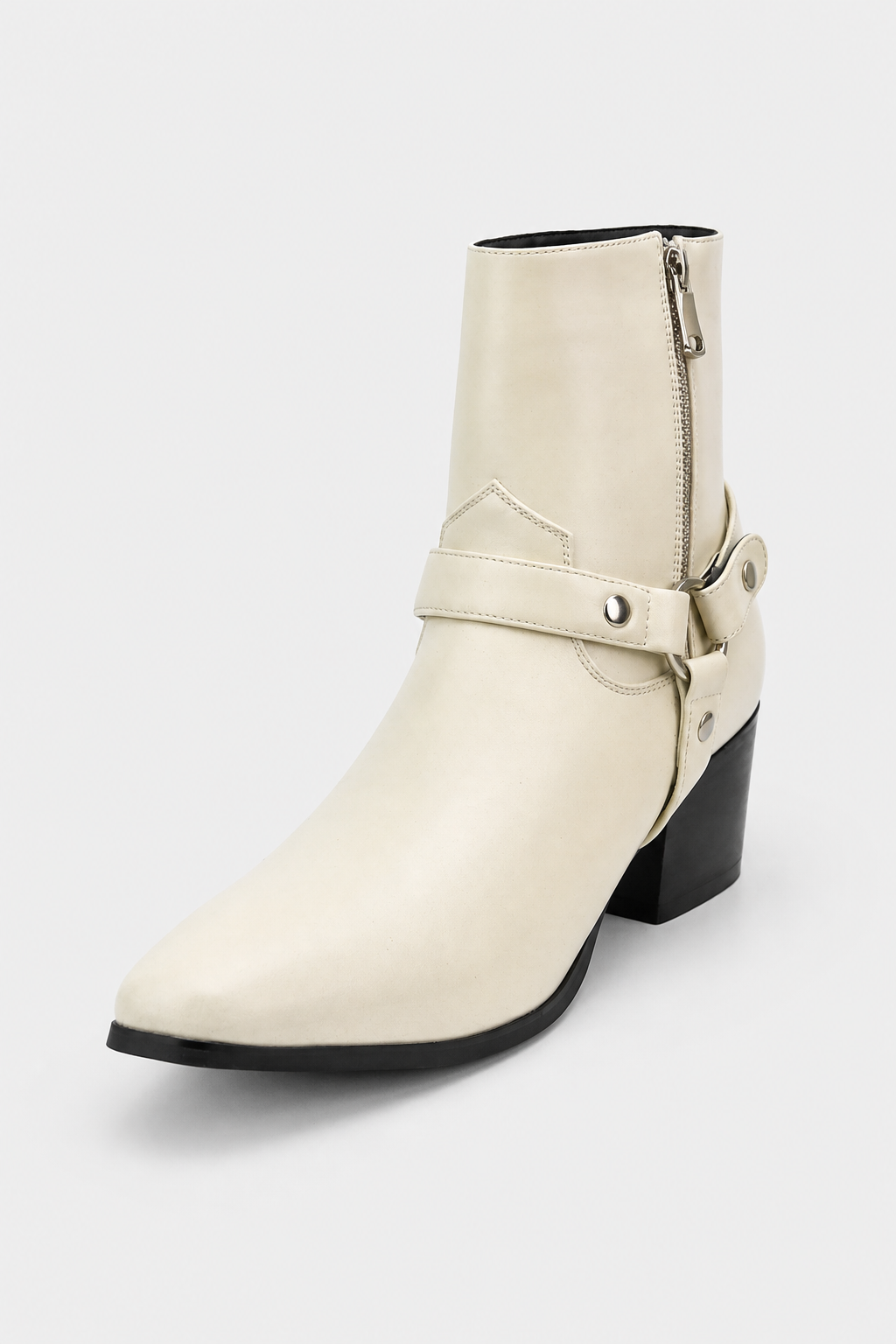 Bottines Santiags Crème à Brides et Bout Pointu
