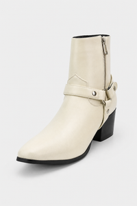 Bottines Santiags Crème à Brides et Bout Pointu