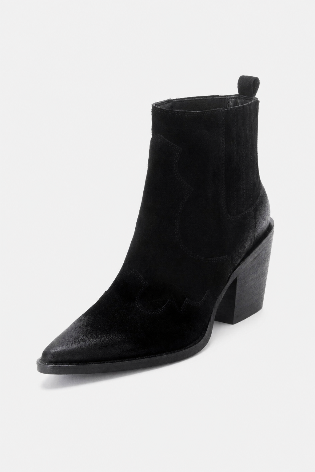 Bottes Santiags en Daim Noir à Bout Pointu