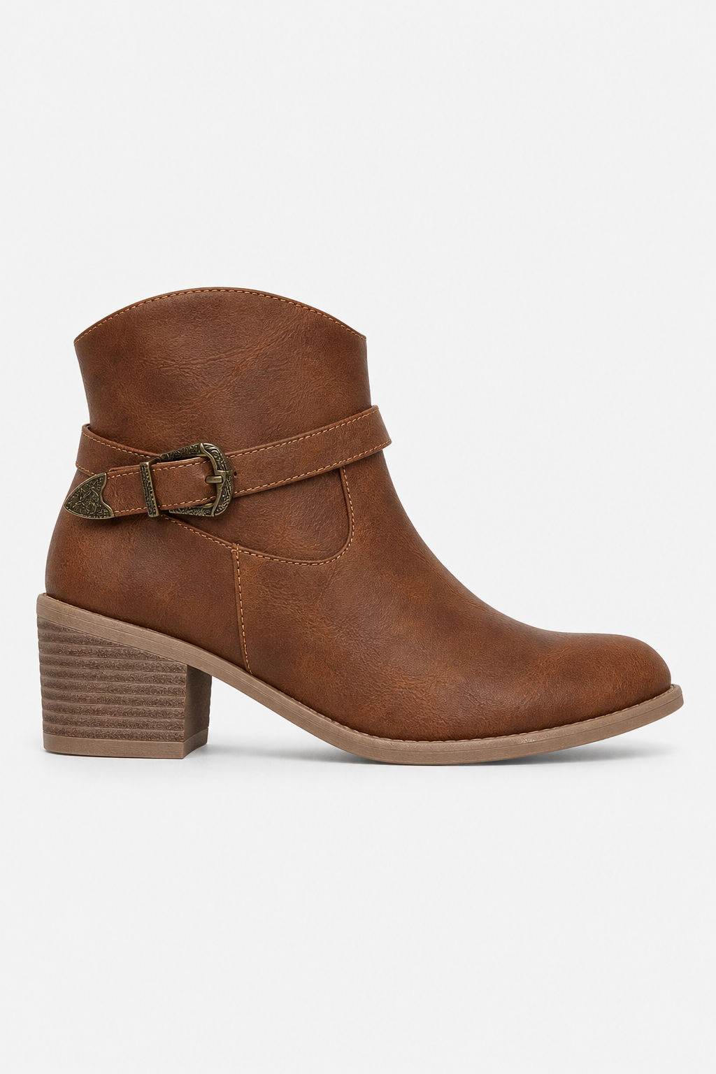 Bottines en Similicuir Marron Style Western à Boucle