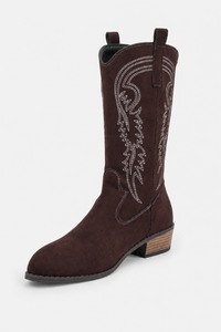 Bottes Santiags en Daim Marron Foncé Brodées Western