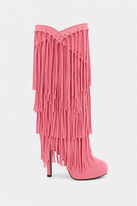 Bottes Montantes à Franges en Suédine Rose Vif