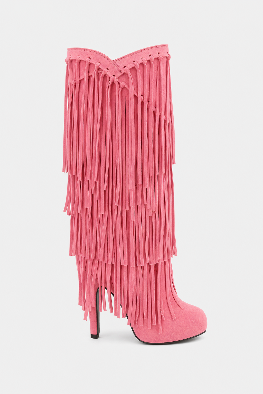 Bottes Montantes à Franges en Suédine Rose Vif
