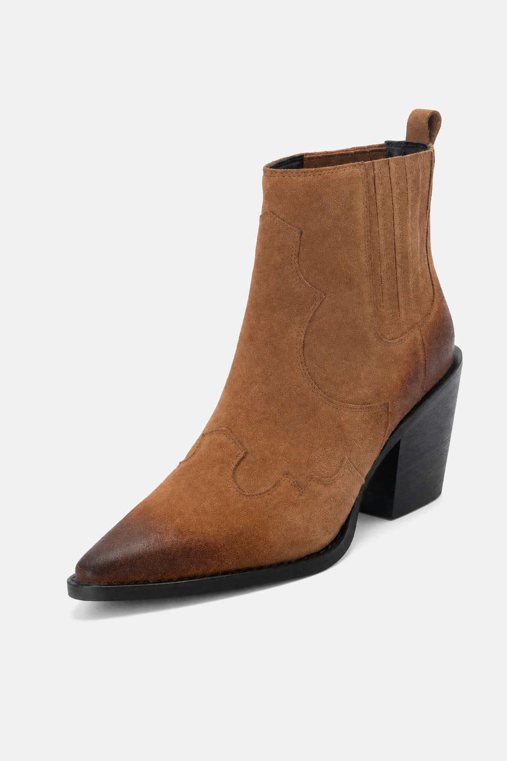 Bottines Santiag en Daim Fauve à Bout Pointu Ombré