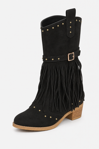 Bottes Western Noires en Daim à Franges et Clous