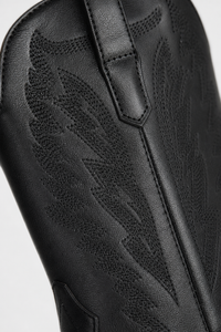 Bottes Santiags en Similicuir Noir à Bout Carré Brodées