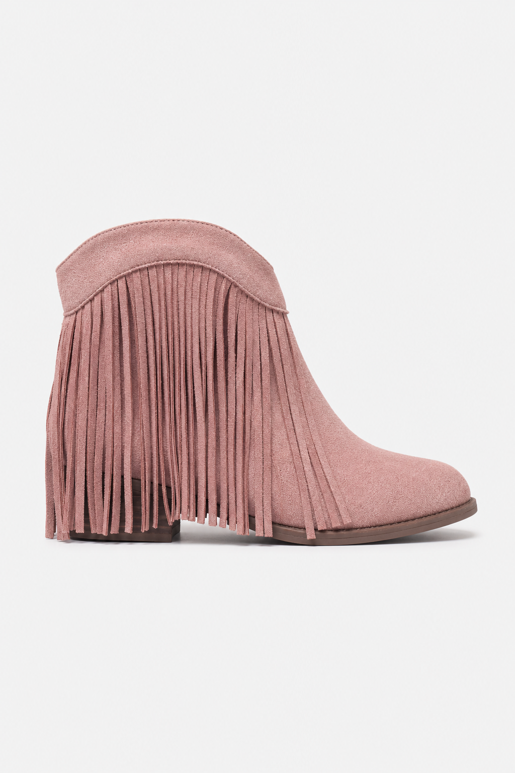 Bottines à Franges en Effet Daim Rose Poudré