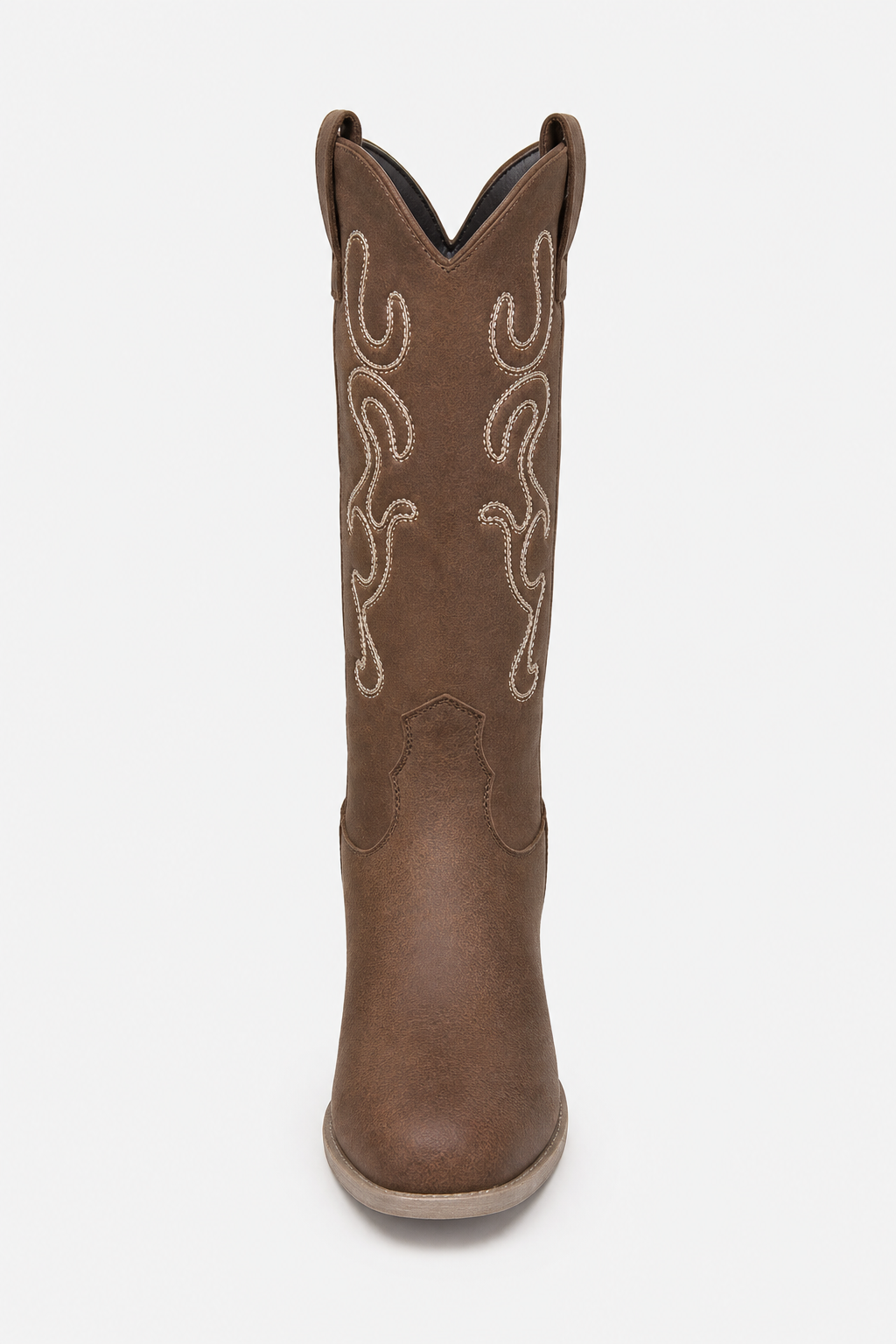 Bottes Santiags Marron à Broderies Blanches Mi-Mollet