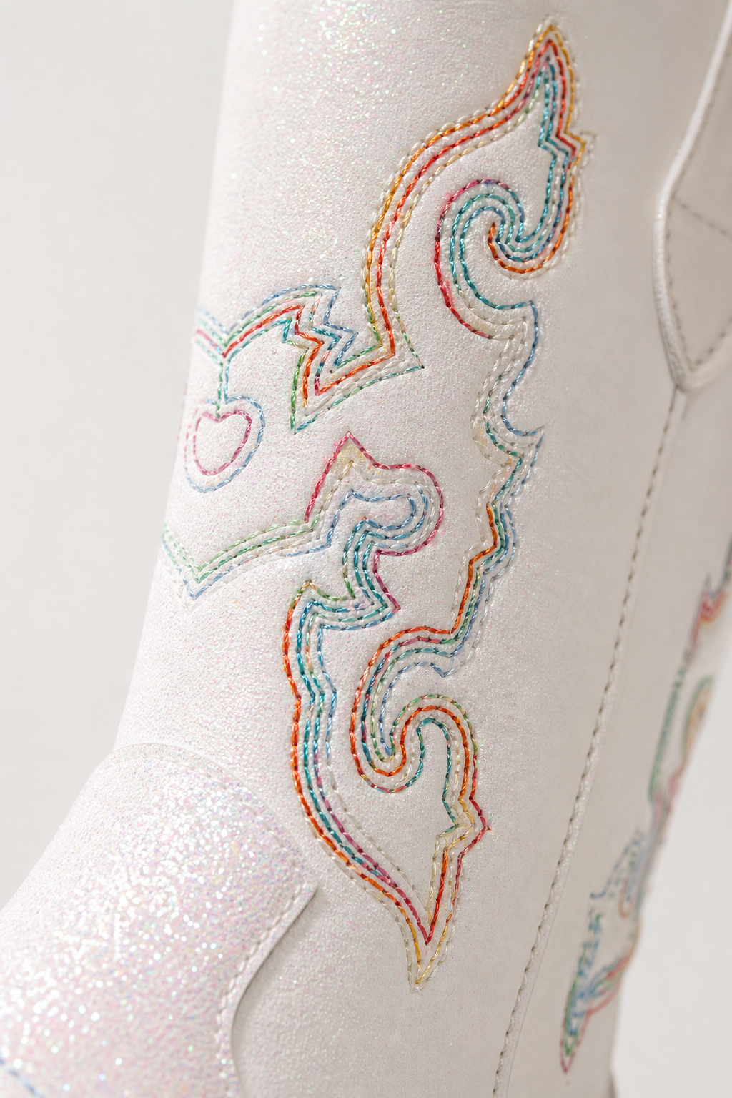 Santiags Blanches Pailletées à Broderies Multicolores