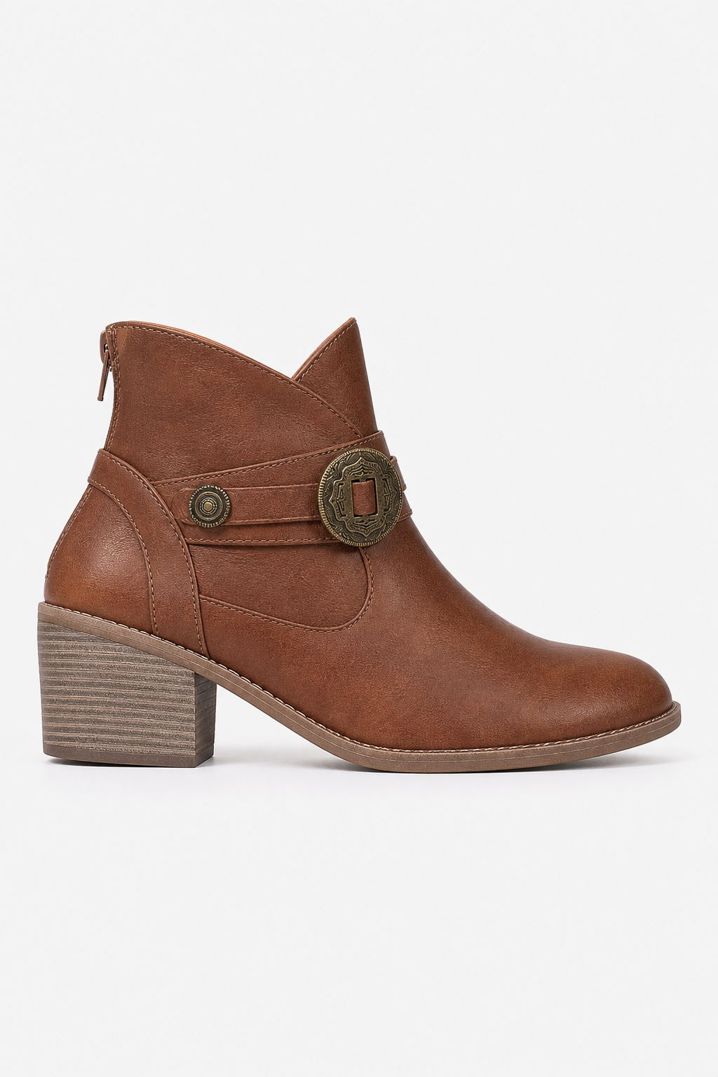 Bottines Western en Similicuir Marron à Médaillon