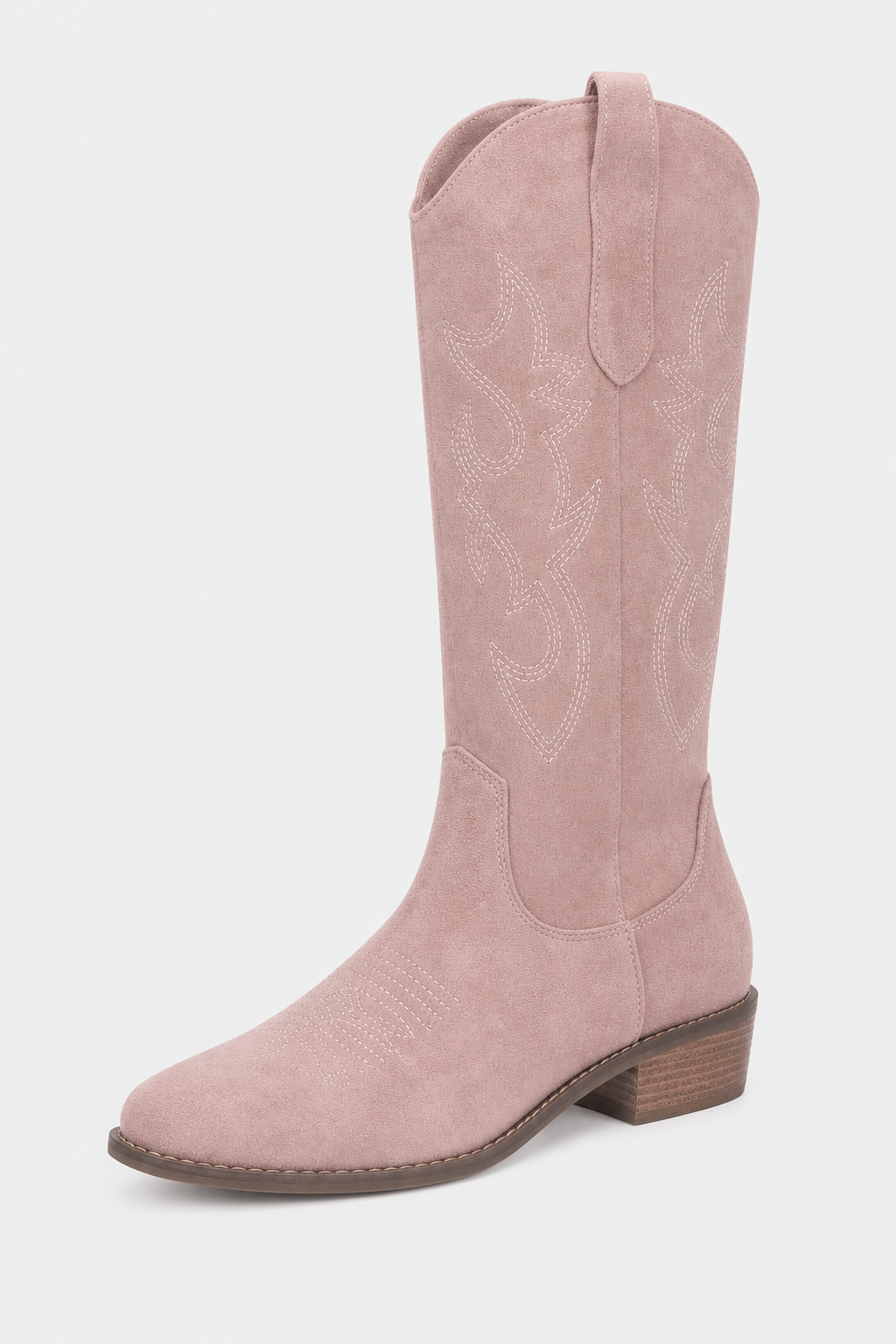 Bottes Santiags en Daim Rose Pâle à Broderies