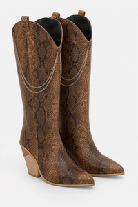 Bottes Santiags Marron Imprimé Serpent à Chaînes