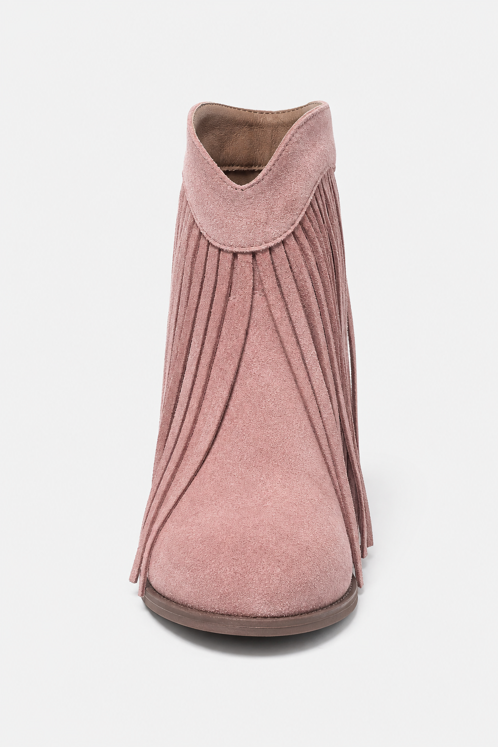 Bottines à Franges en Effet Daim Rose Poudré
