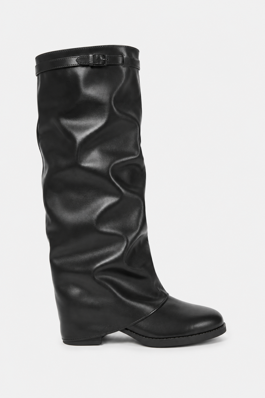 Bottines Plissées en Similicuir Noir à Bout Pointu