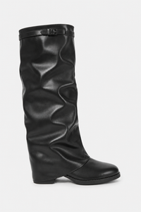 Bottines Plissées en Similicuir Noir à Bout Pointu